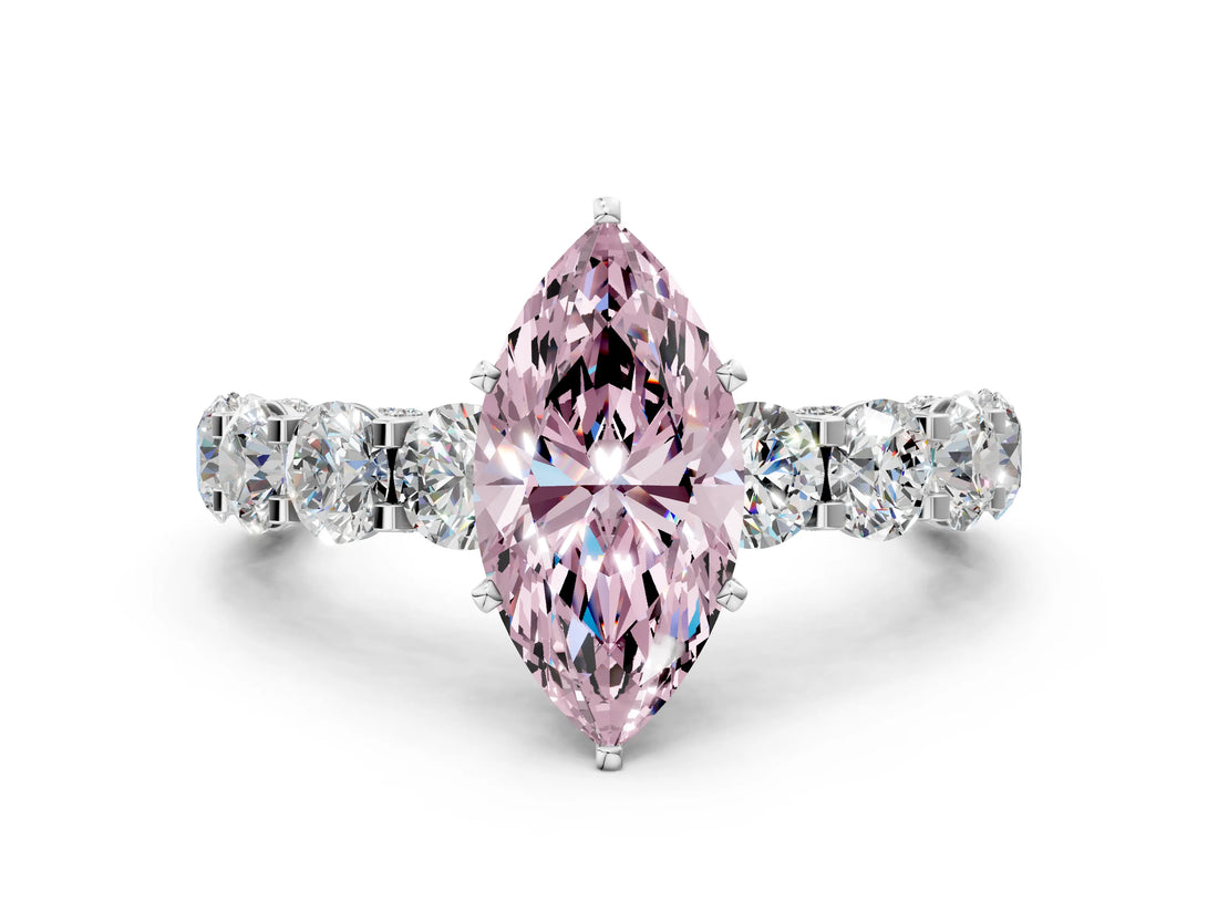 White gold Round Diamond Side Stone Engagement Ring with Six-Prong Setting_12