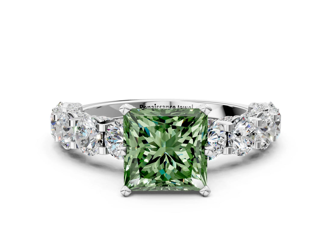 White gold Round Diamond Side Stone Engagement Ring with Six-Prong Setting_12