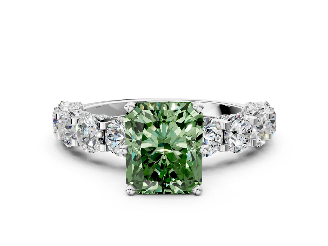 White gold Round Diamond Side Stone Engagement Ring with Six-Prong Setting_12