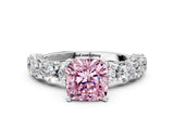 White gold Round Diamond Side Stone Engagement Ring with Six-Prong Setting_12