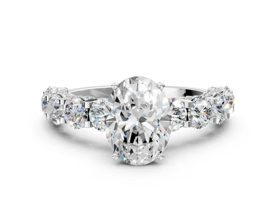 White gold Round Diamond Side Stone Engagement Ring with Six-Prong Setting