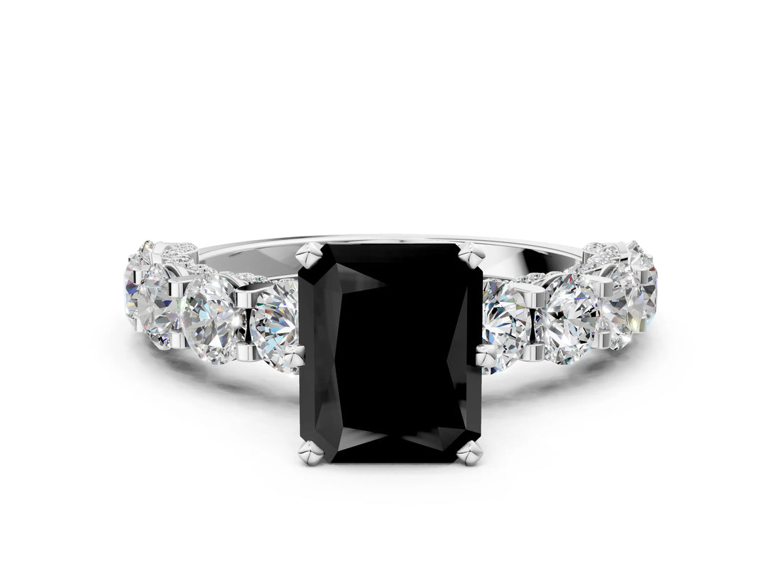 White gold Round Diamond Side Stone Engagement Ring with Six-Prong Setting_12