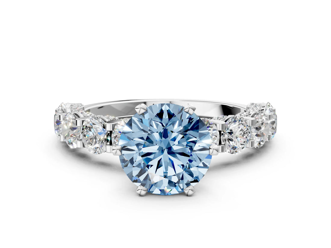 White gold Round Diamond Side Stone Engagement Ring with Six-Prong Setting_12