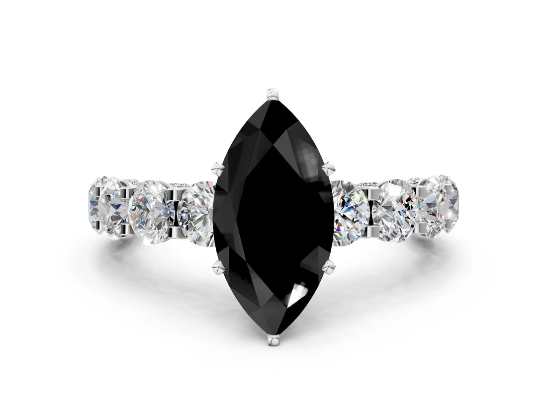 White gold Round Diamond Side Stone Engagement Ring with Six-Prong Setting_12