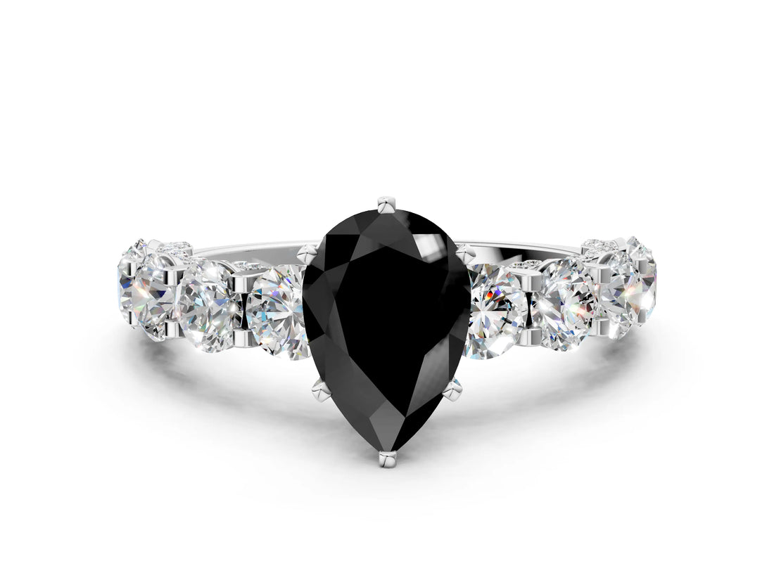 White gold Round Diamond Side Stone Engagement Ring with Six-Prong Setting_12
