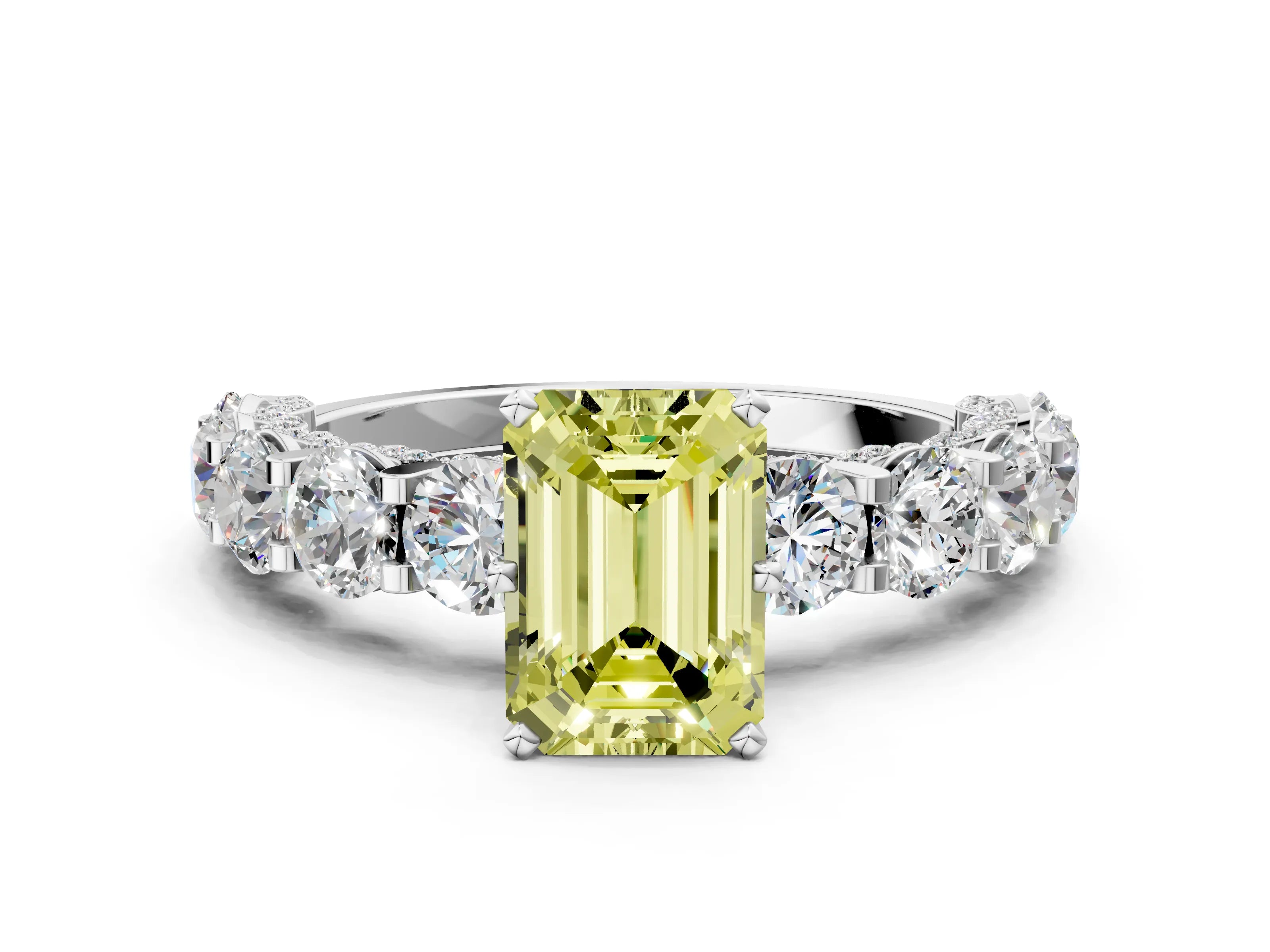 White gold Round Diamond Side Stone Engagement Ring with Six-Prong Setting_12