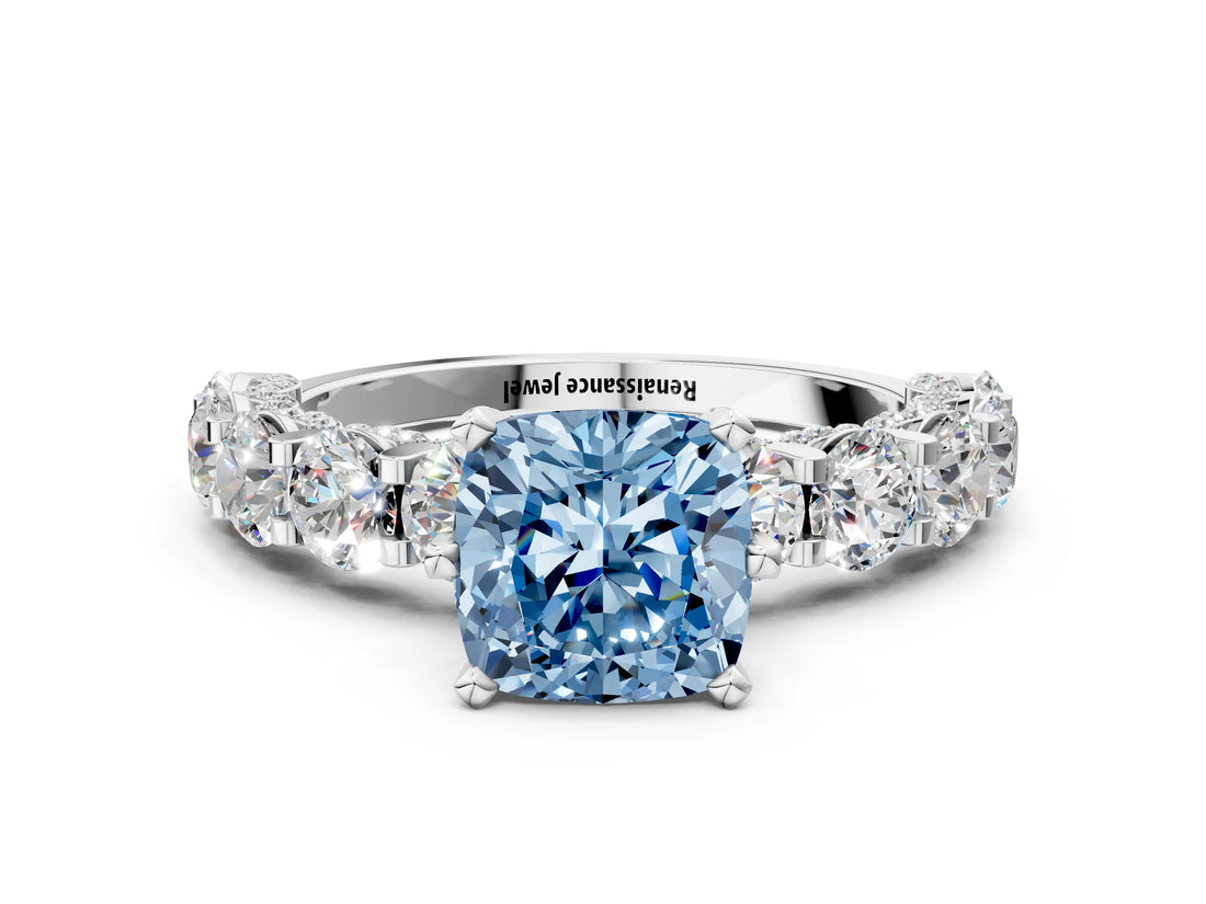 White gold Round Diamond Side Stone Engagement Ring with Six-Prong Setting_12