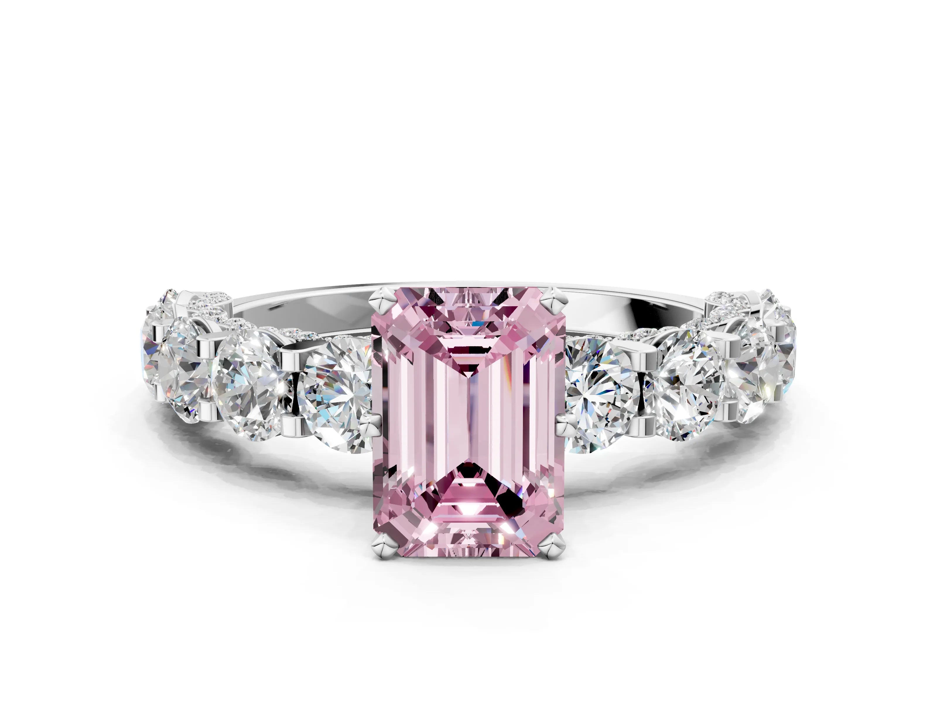 White gold Round Diamond Side Stone Engagement Ring with Six-Prong Setting_12