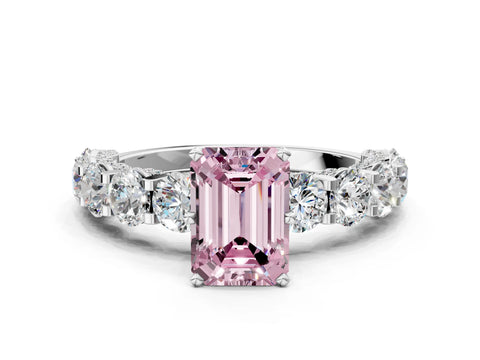 White gold Round Diamond Side Stone Engagement Ring with Six-Prong Setting_12