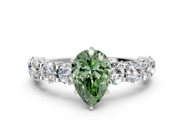 Platinum Round Diamond Side Stone Engagement Ring with Six-Prong Setting