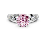 White gold Round Diamond Side Stone Engagement Ring with Six-Prong Setting_12