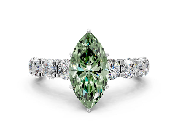White gold Round Diamond Side Stone Engagement Ring with Six-Prong Setting