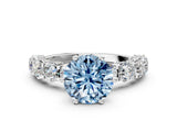 White gold Round Diamond Side Stone Engagement Ring with Six-Prong Setting_12