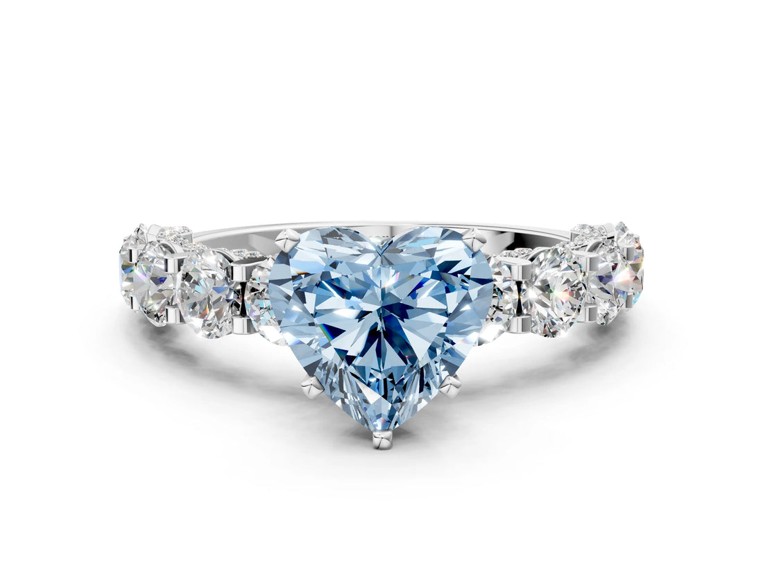 White gold Round Diamond Side Stone Engagement Ring with Six-Prong Setting_12