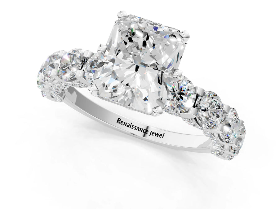 White gold Round Diamond Side Stone Engagement Ring with Six-Prong Setting