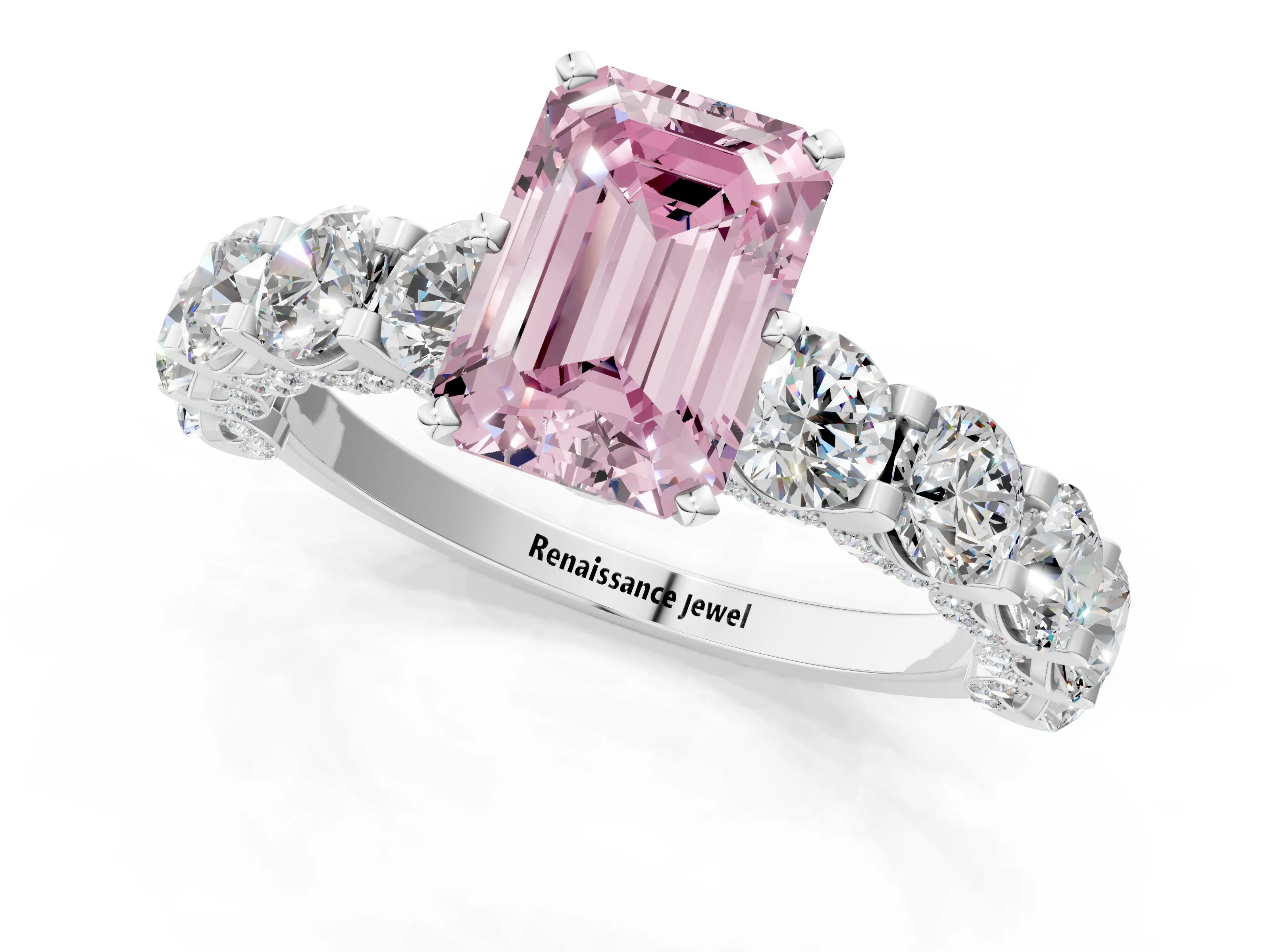 White gold Round Diamond Side Stone Engagement Ring with Six-Prong Setting_13