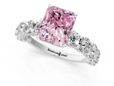 White gold Round Diamond Side Stone Engagement Ring with Six-Prong Setting_13