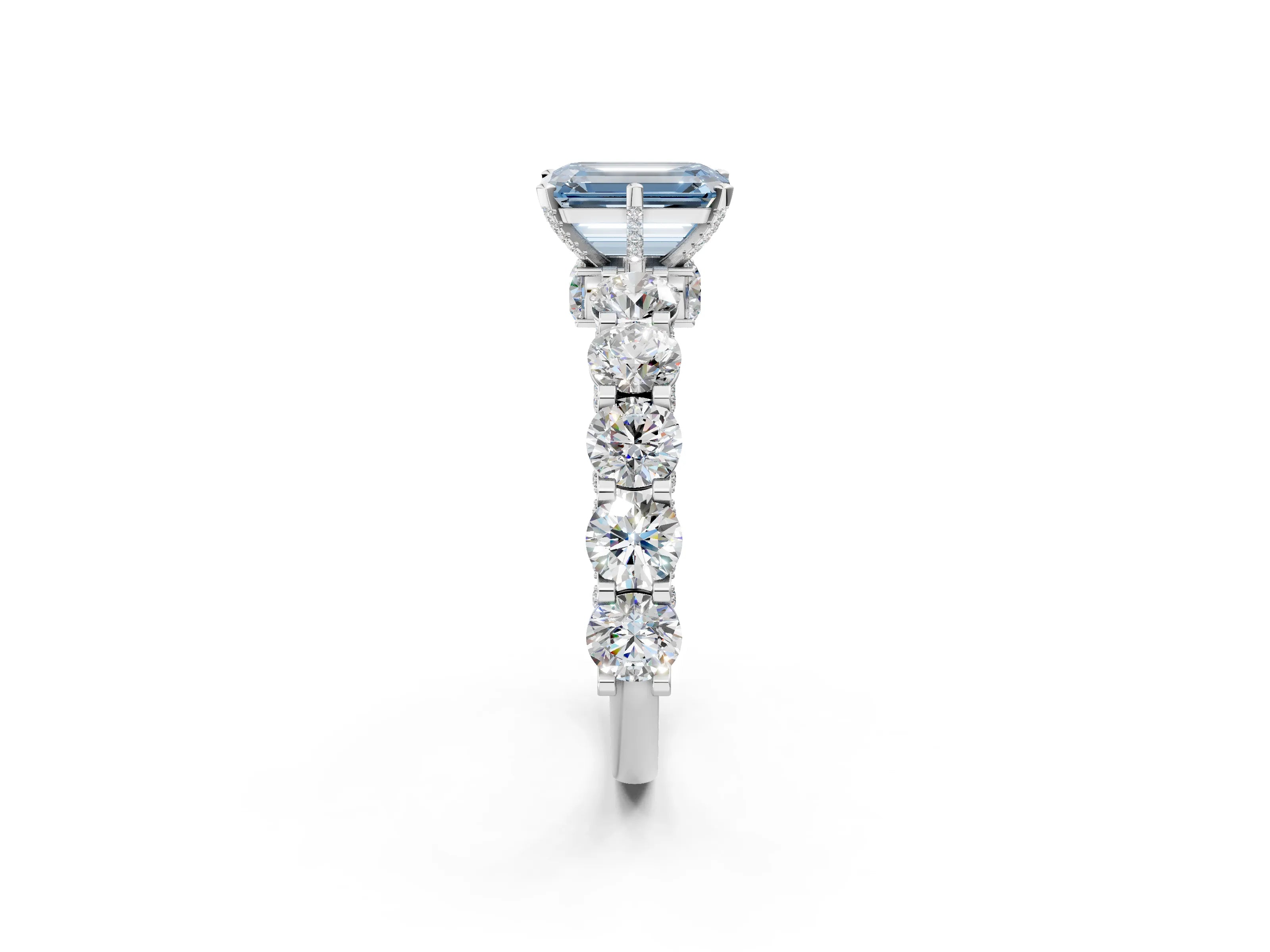White gold Round Diamond Side Stone Engagement Ring with Six-Prong Setting_13