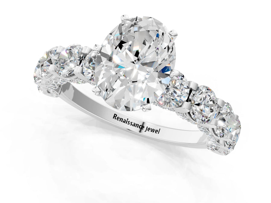 White gold Round Diamond Side Stone Engagement Ring with Six-Prong Setting