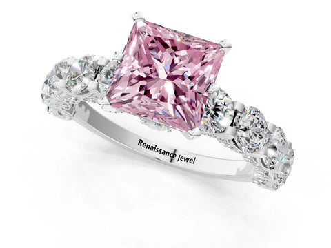White gold Round Diamond Side Stone Engagement Ring with Six-Prong Setting_13