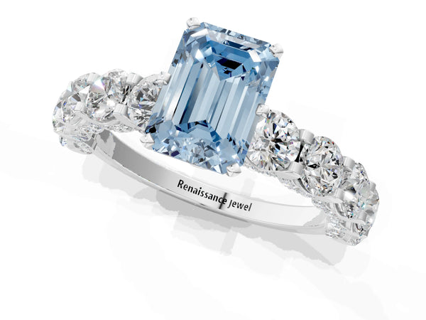 Platinum Round Diamond Side Stone Engagement Ring with Six-Prong Setting