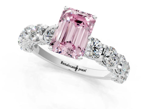 White gold Round Diamond Side Stone Engagement Ring with Six-Prong Setting_13