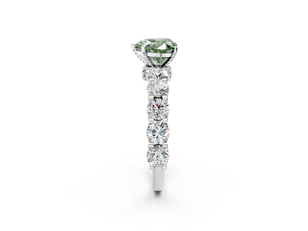 Platinum Round Diamond Side Stone Engagement Ring with Six-Prong Setting
