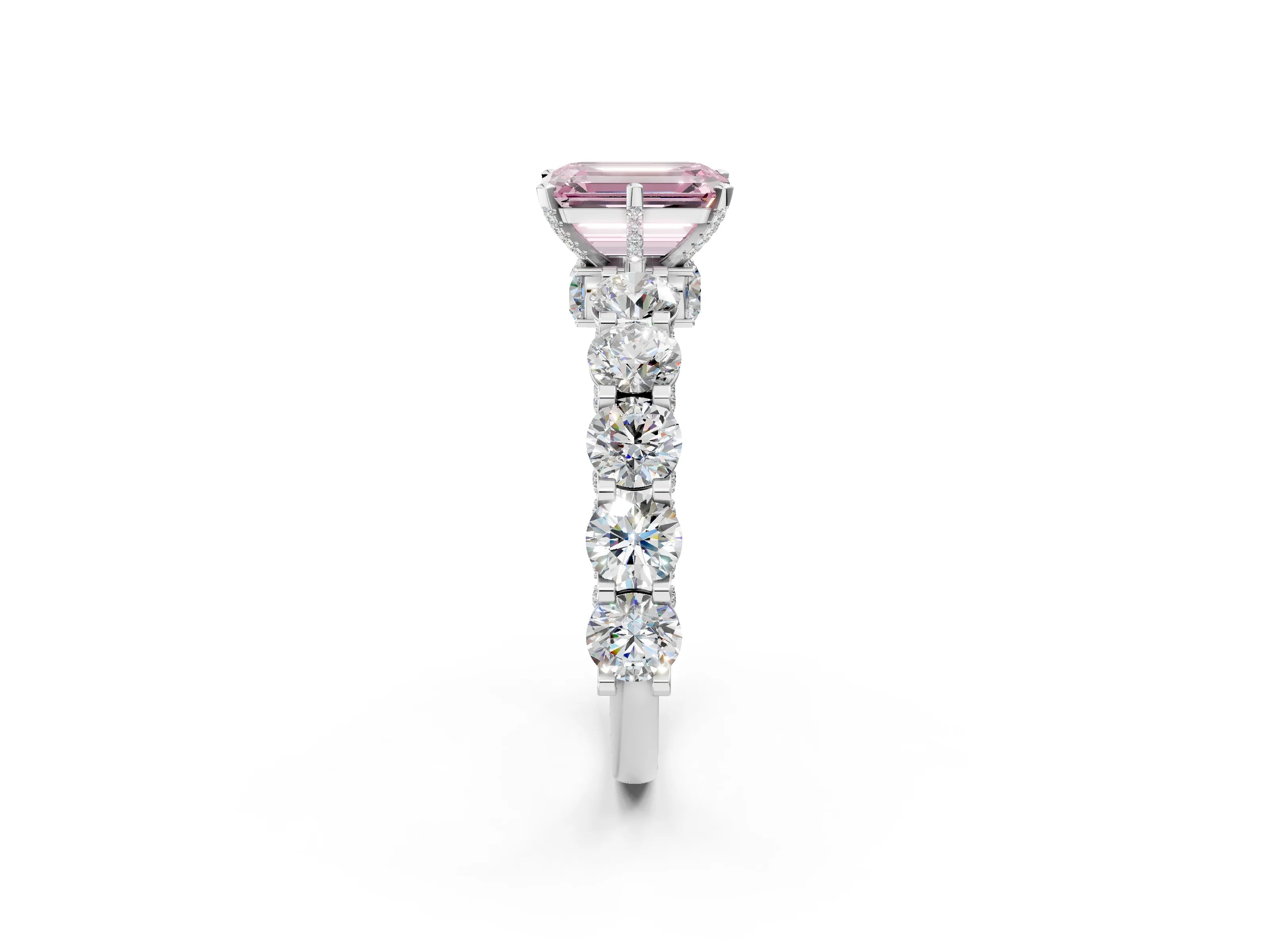 White gold Round Diamond Side Stone Engagement Ring with Six-Prong Setting_14