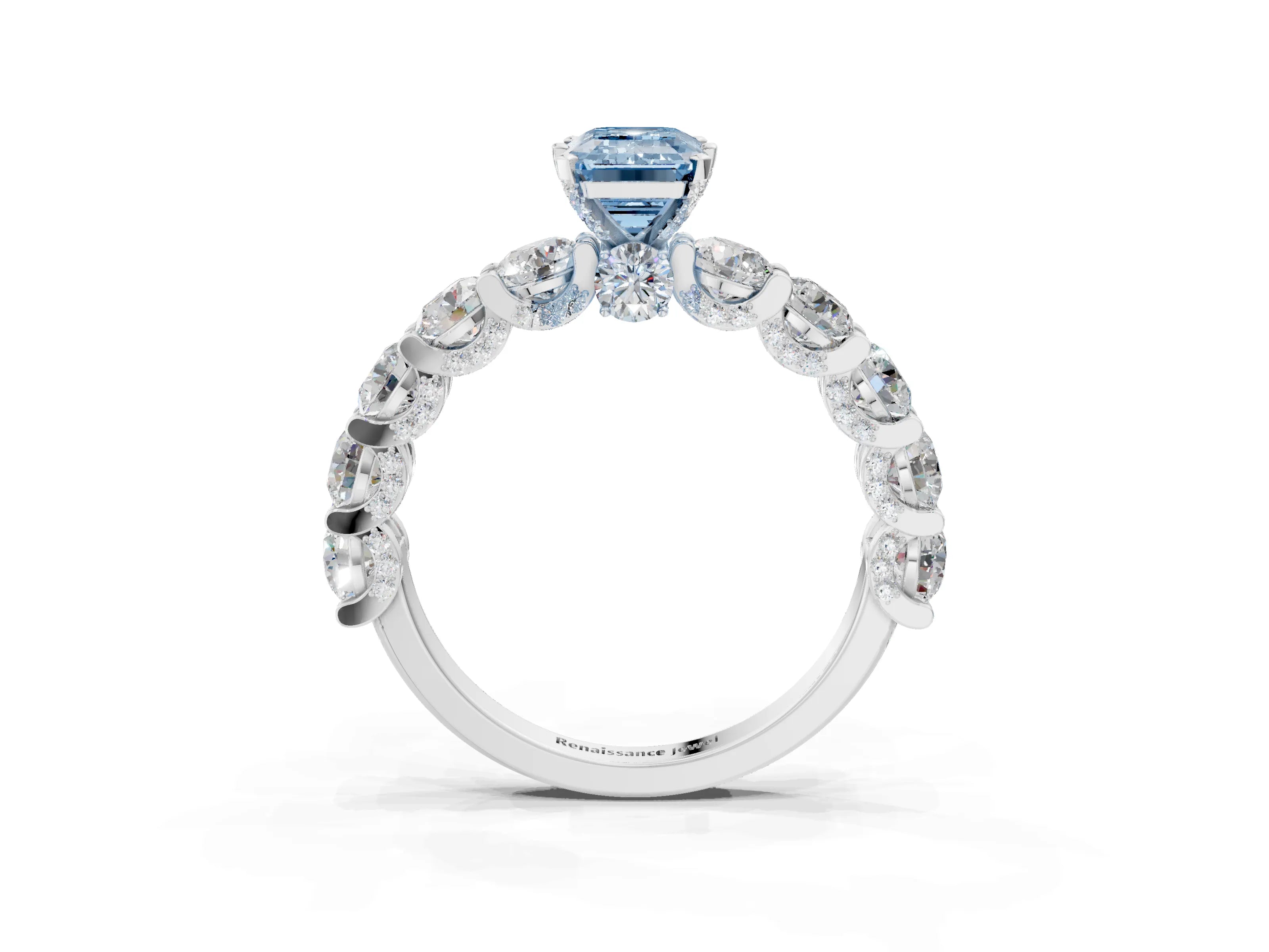 White gold Round Diamond Side Stone Engagement Ring with Six-Prong Setting_14