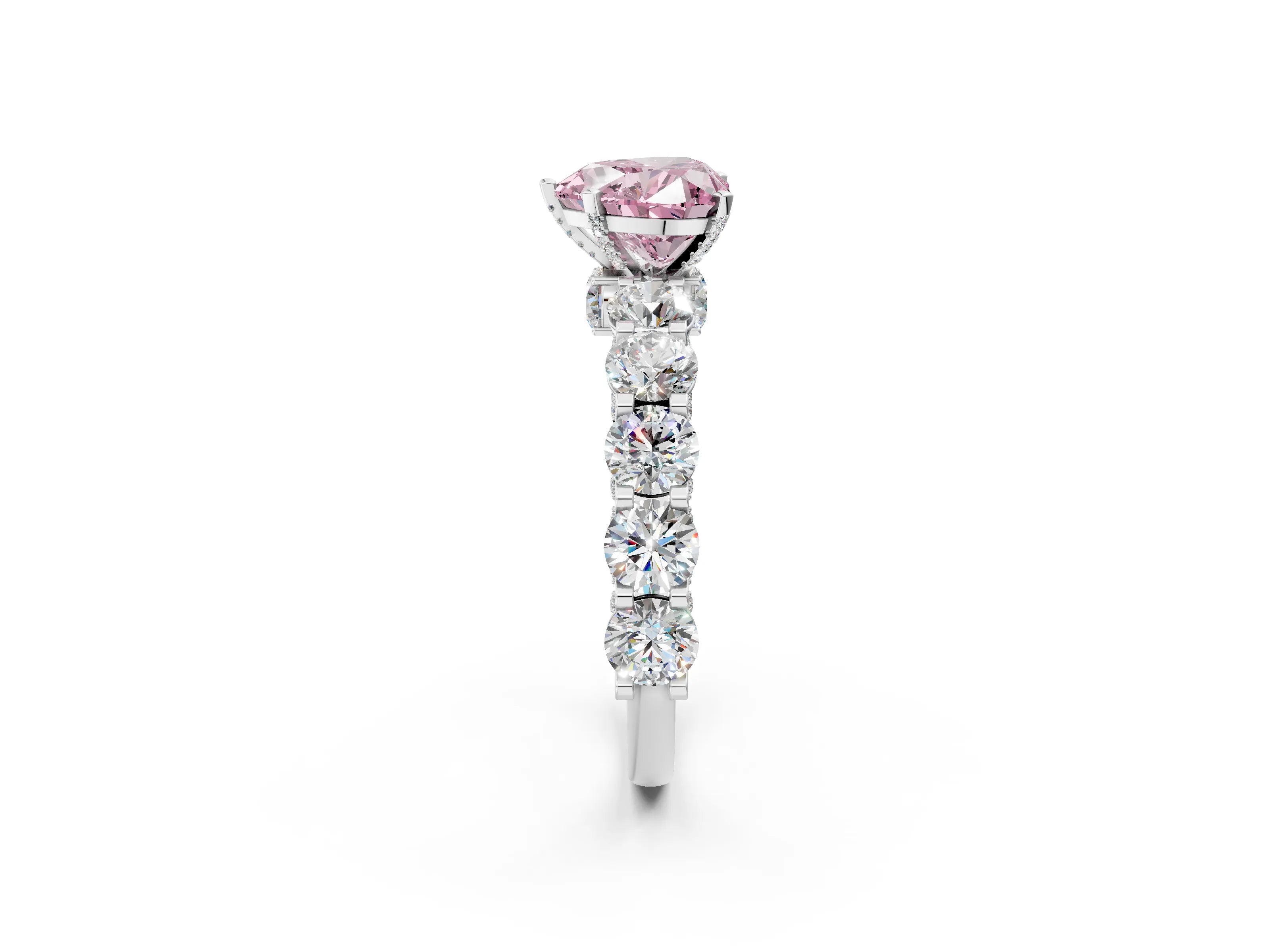 White gold Round Diamond Side Stone Engagement Ring with Six-Prong Setting_14