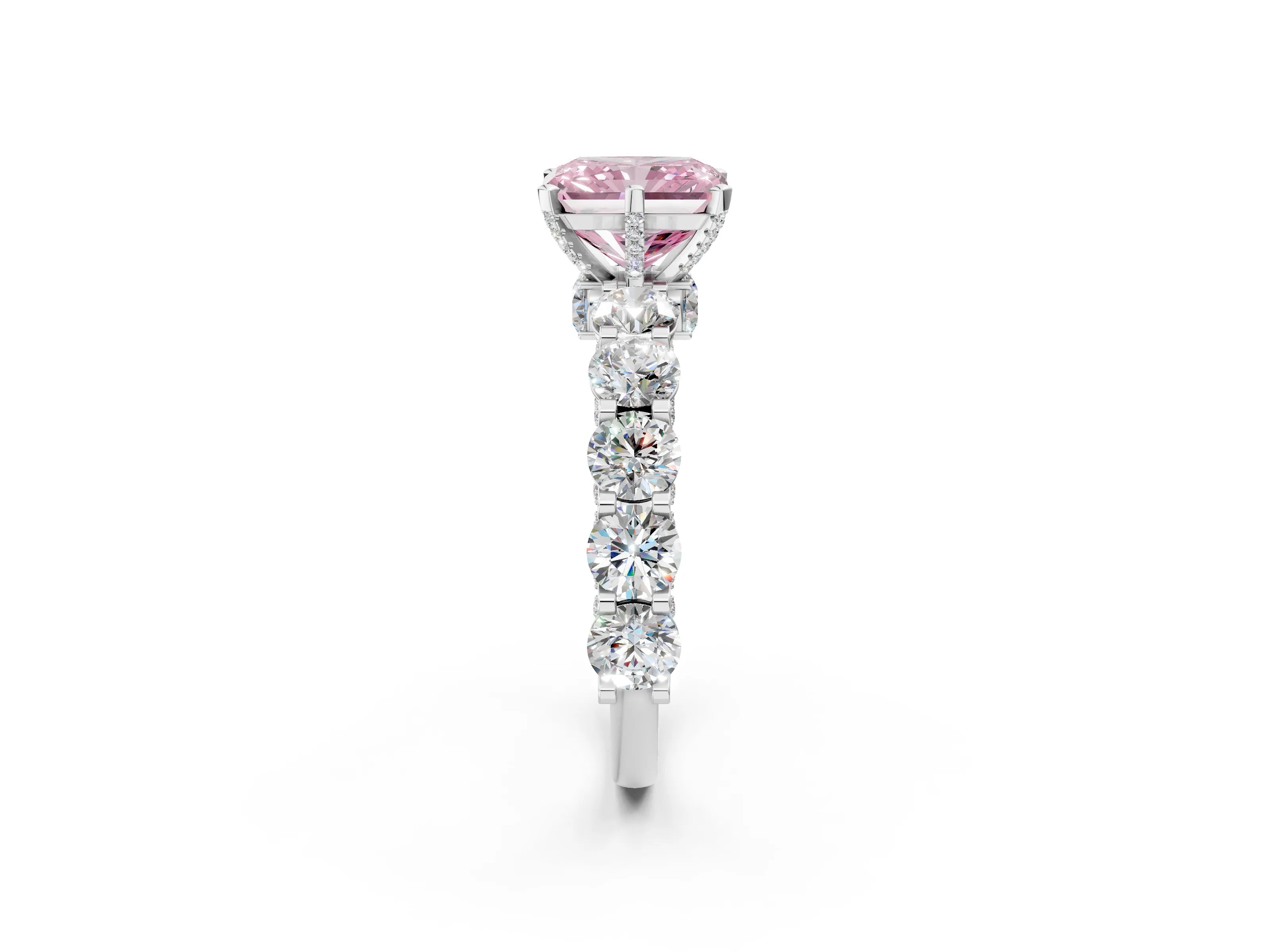 White gold Round Diamond Side Stone Engagement Ring with Six-Prong Setting_14