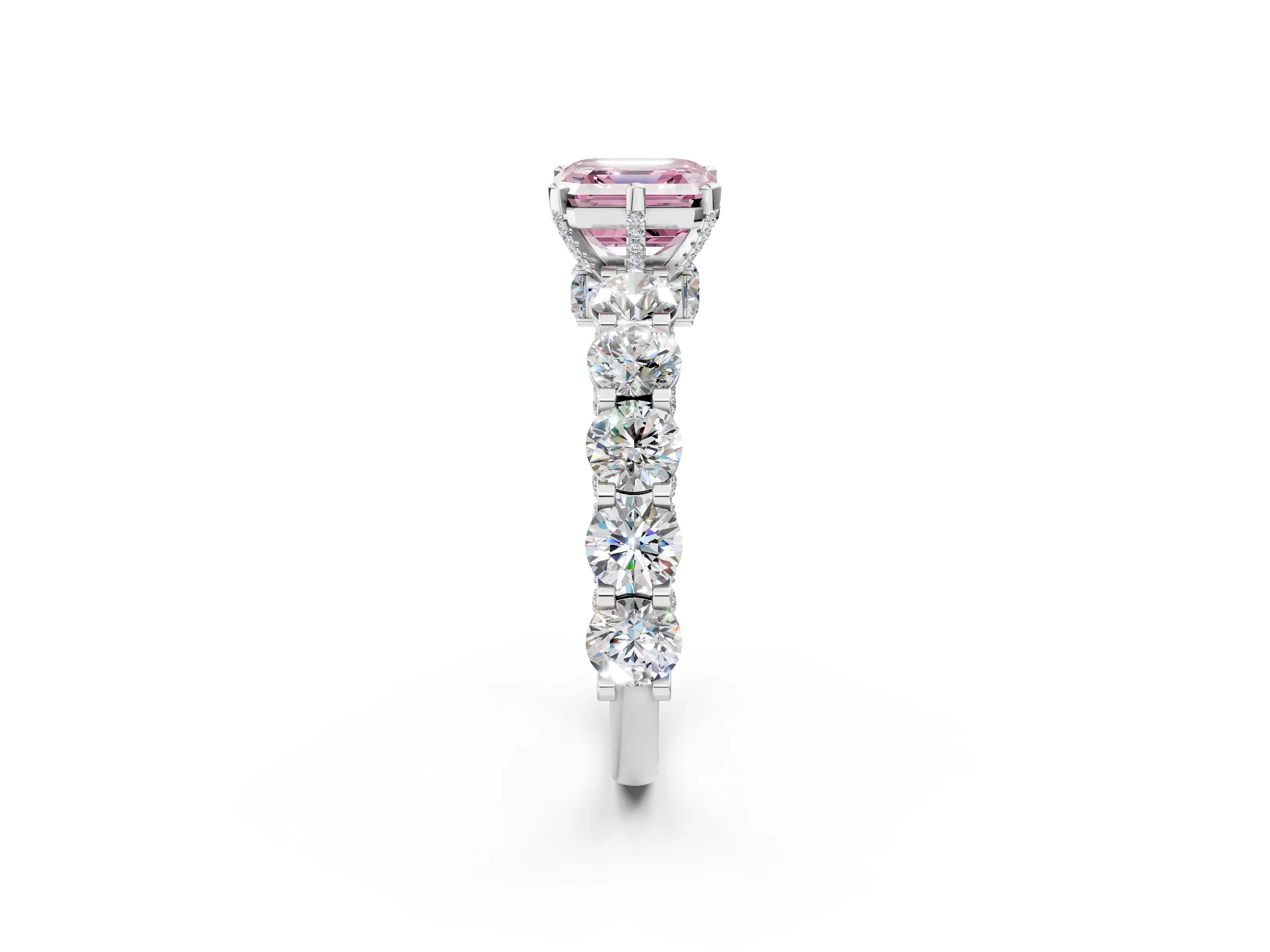 White gold Round Diamond Side Stone Engagement Ring with Six-Prong Setting_14