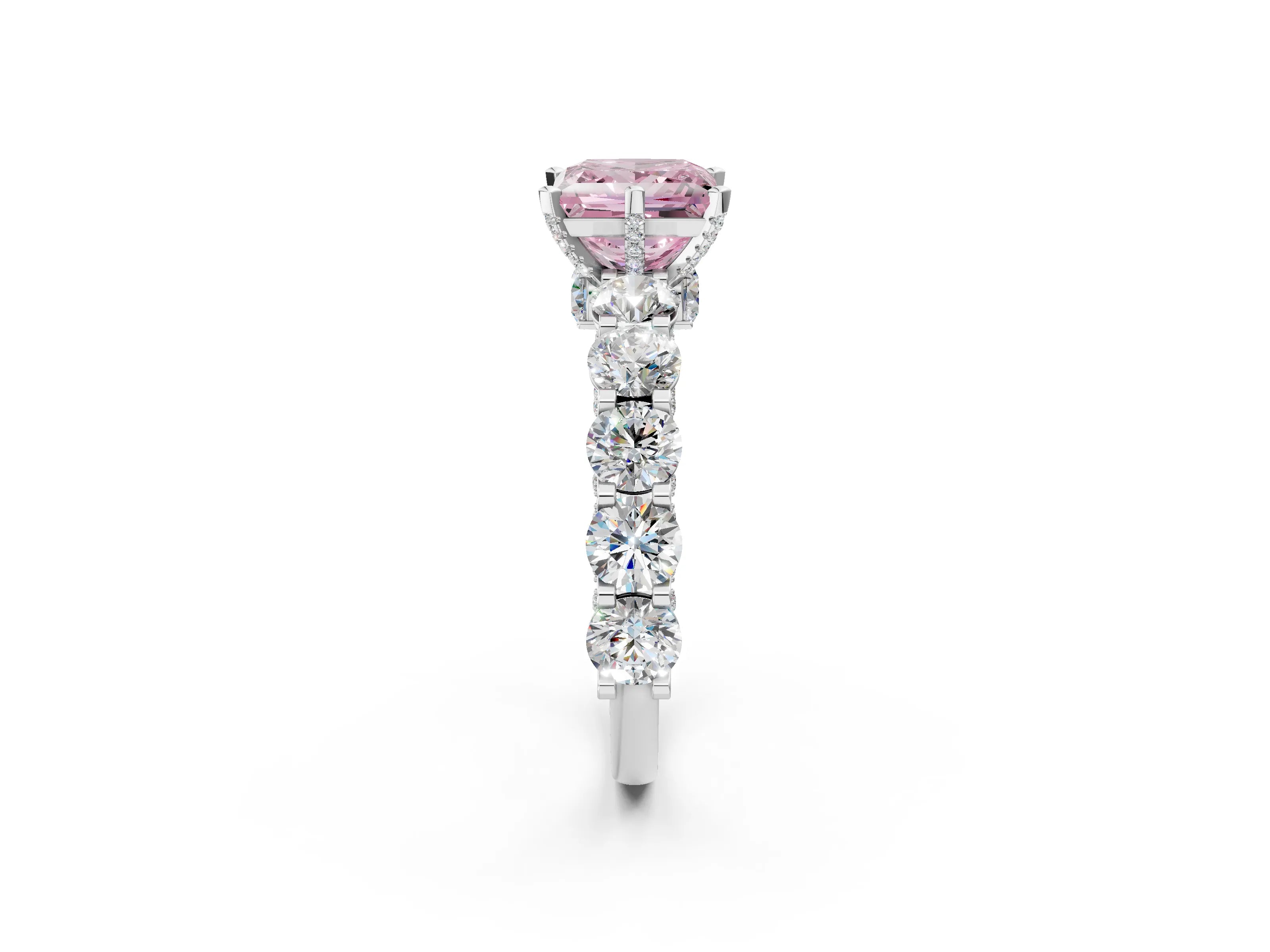 White gold Round Diamond Side Stone Engagement Ring with Six-Prong Setting_14