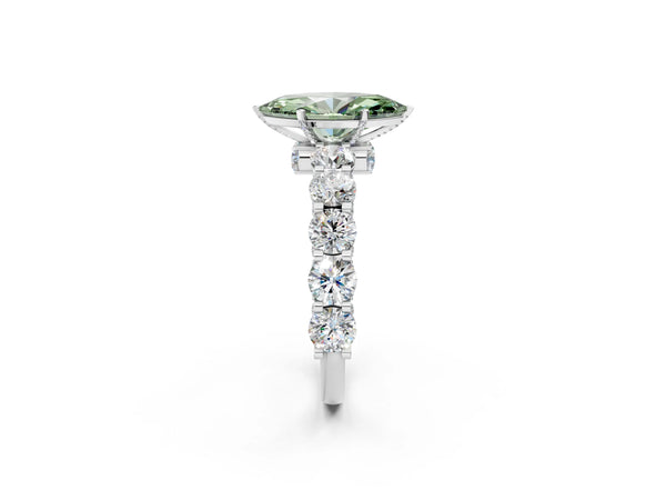 White gold Round Diamond Side Stone Engagement Ring with Six-Prong Setting