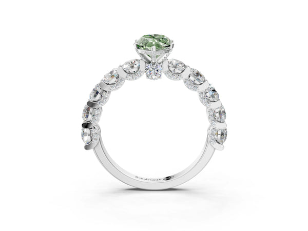 White gold Round Diamond Side Stone Engagement Ring with Six-Prong Setting