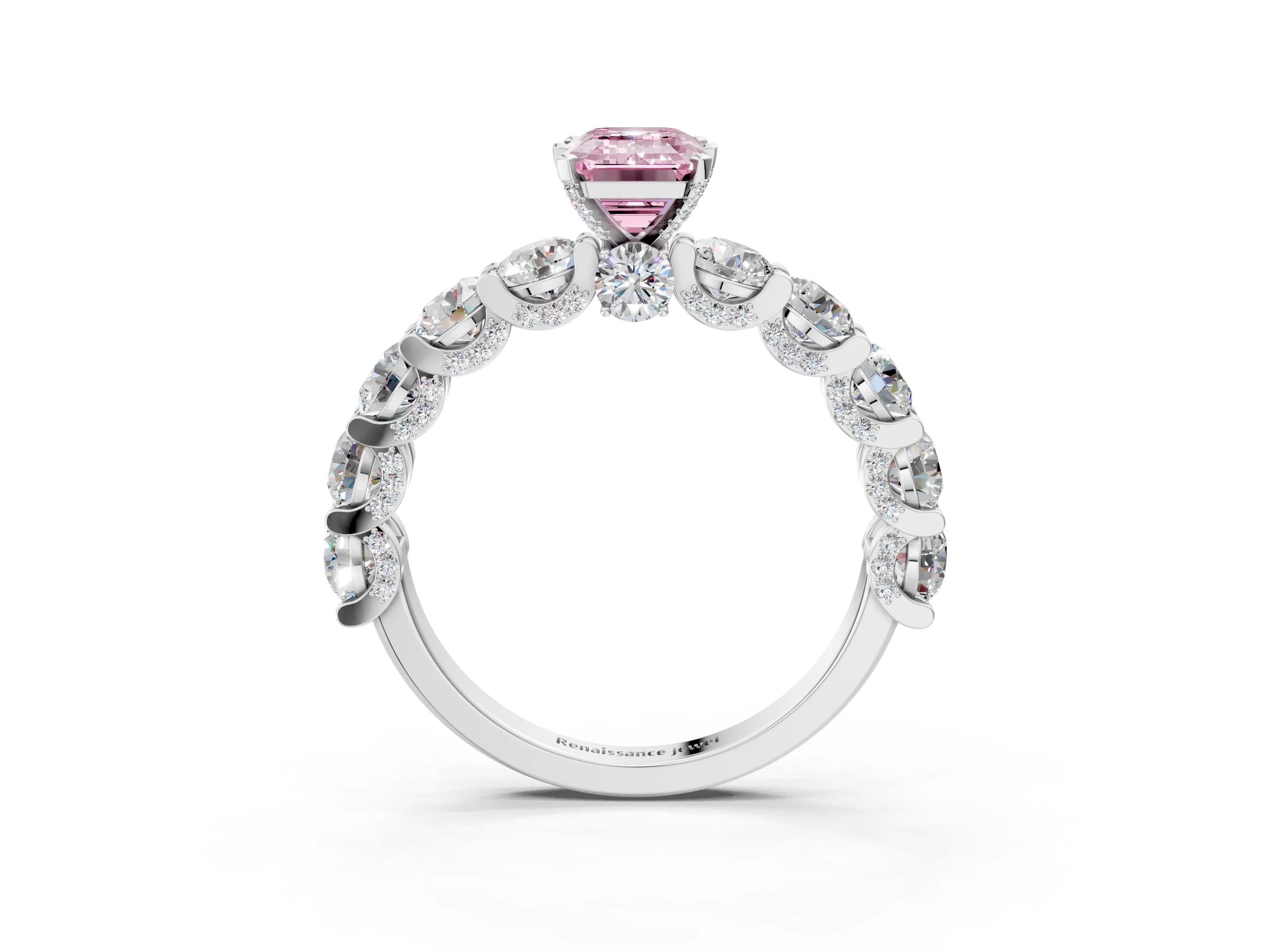 White gold Round Diamond Side Stone Engagement Ring with Six-Prong Setting_15