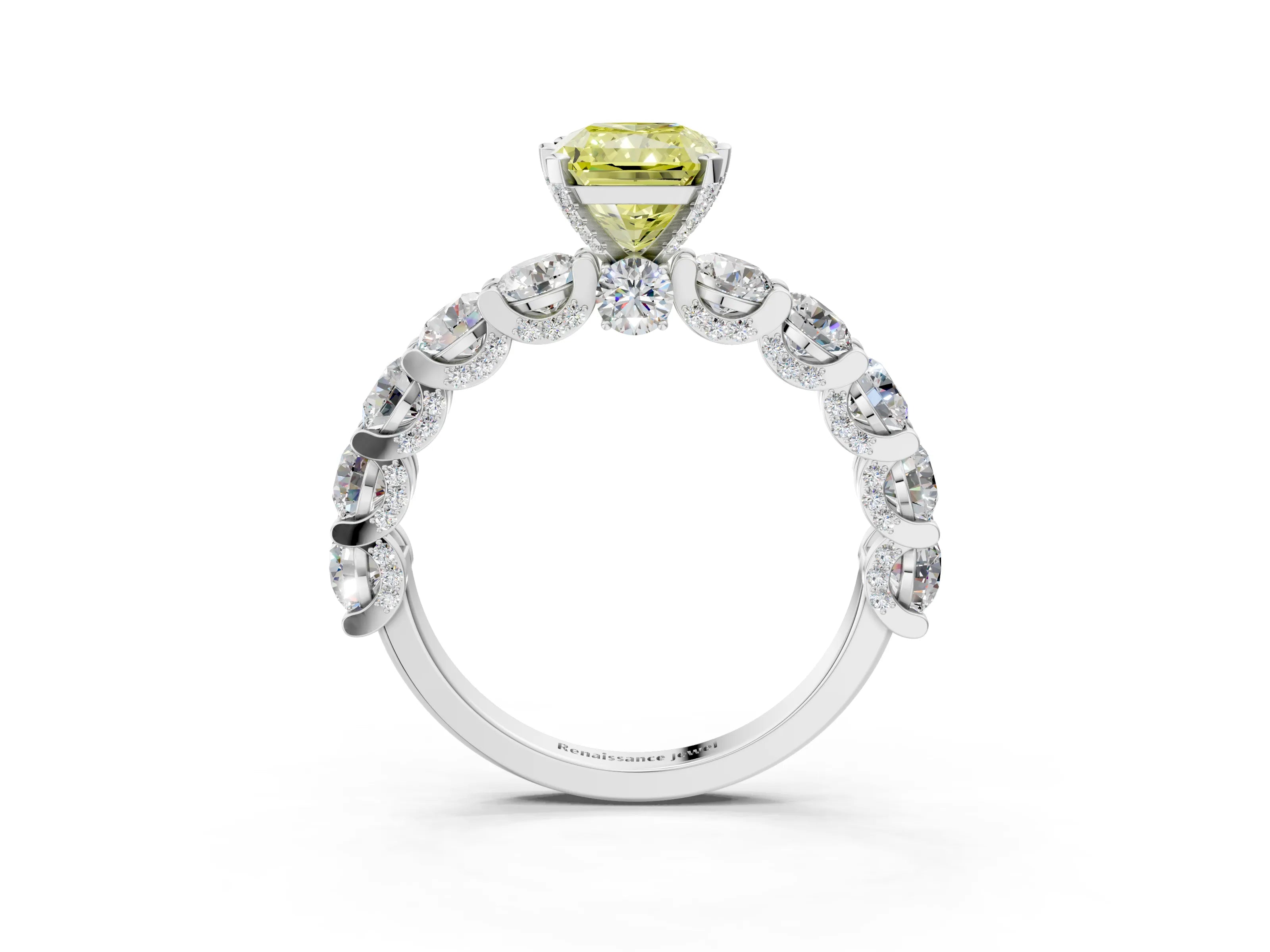 White gold Round Diamond Side Stone Engagement Ring with Six-Prong Setting_15
