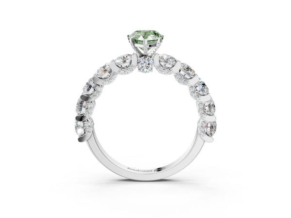 Platinum Round Diamond Side Stone Engagement Ring with Six-Prong Setting