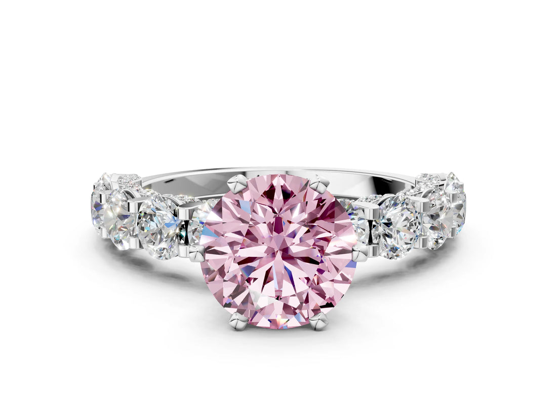 White gold Round Diamond Side Stone Engagement Ring with Six-Prong Setting_15