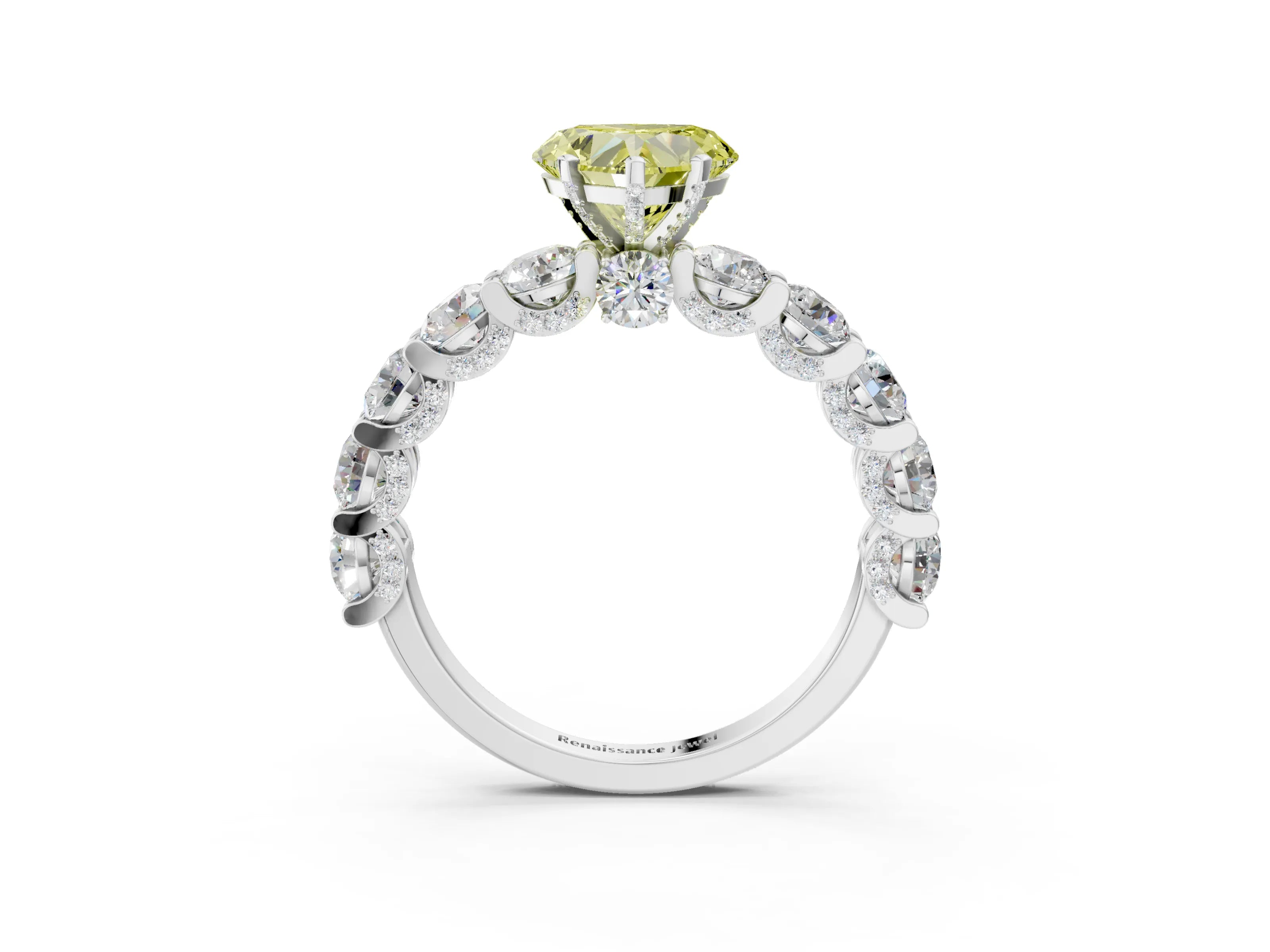 White gold Round Diamond Side Stone Engagement Ring with Six-Prong Setting_15
