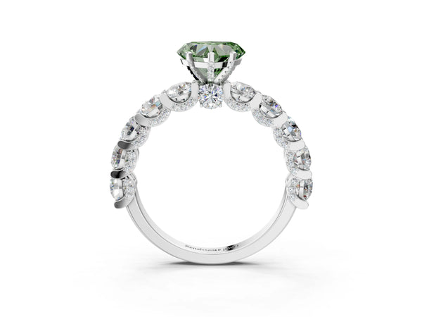 Platinum Round Diamond Side Stone Engagement Ring with Six-Prong Setting