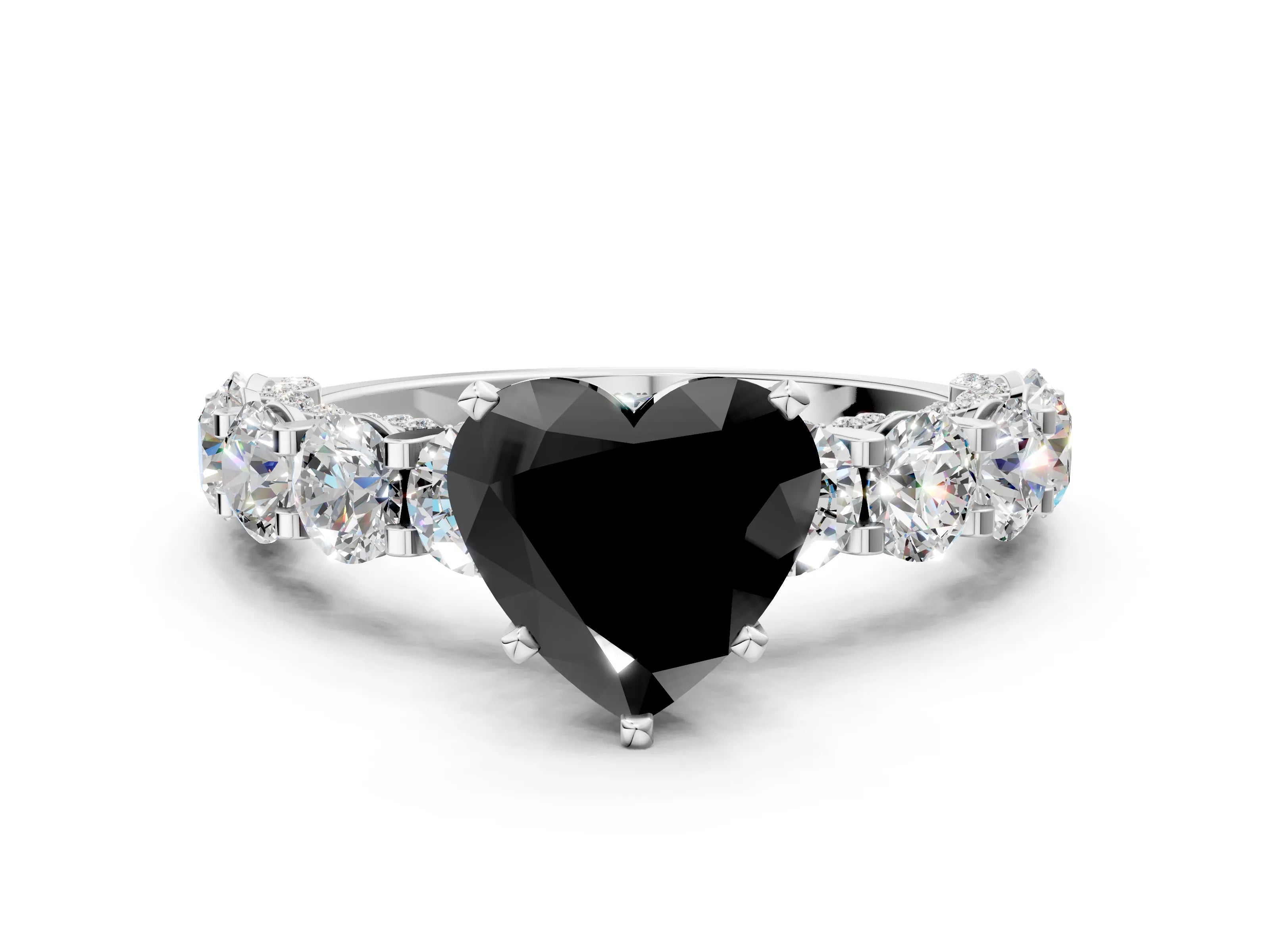 White gold Round Diamond Side Stone Engagement Ring with Six-Prong Setting