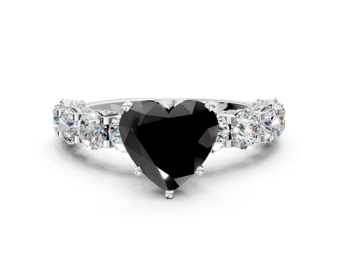 White gold Round Diamond Side Stone Engagement Ring with Six-Prong Setting