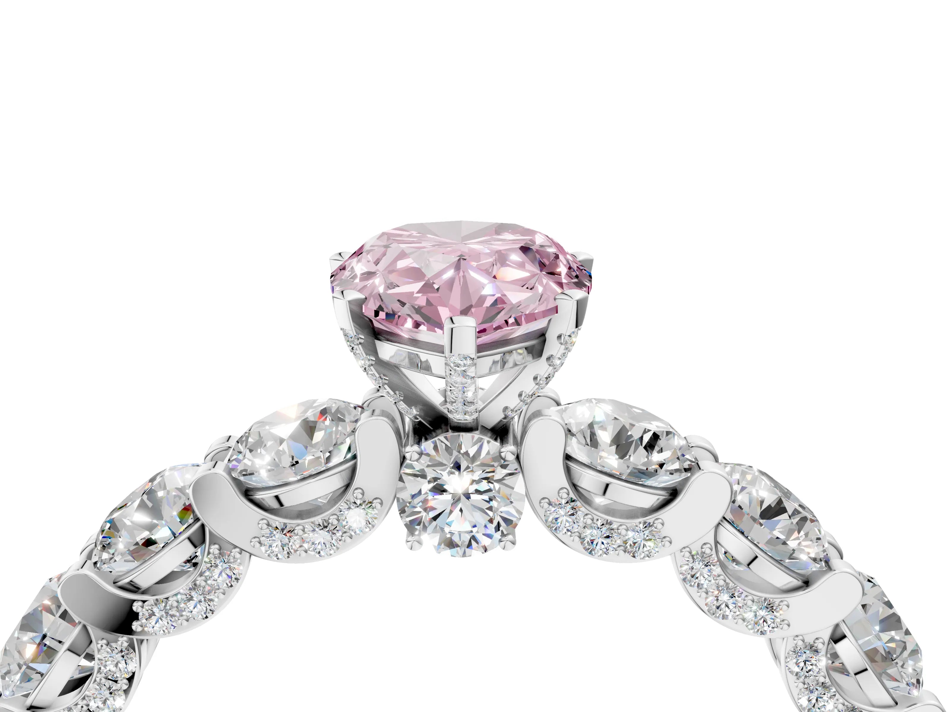 White gold Round Diamond Side Stone Engagement Ring with Six-Prong Setting_16