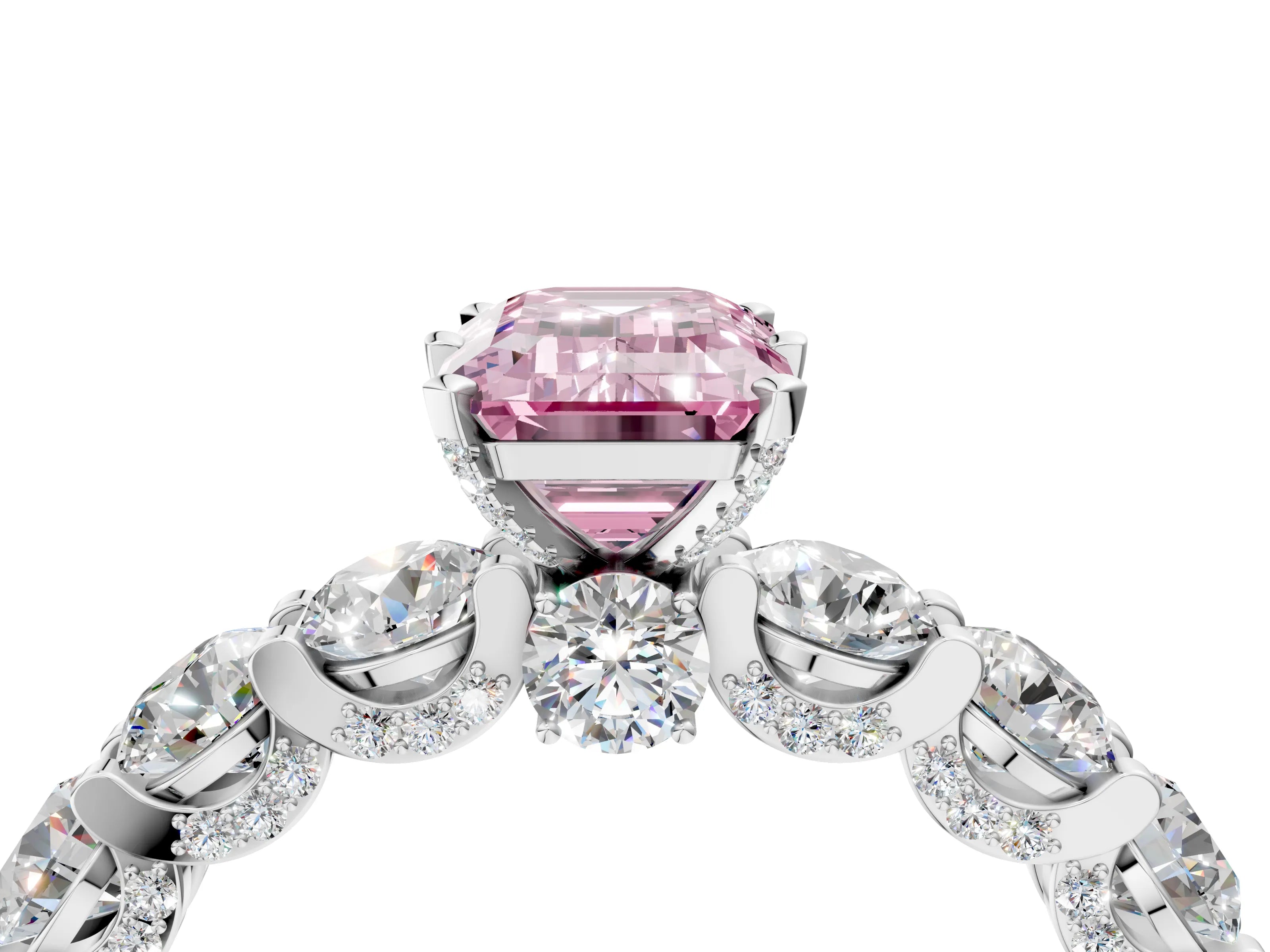 White gold Round Diamond Side Stone Engagement Ring with Six-Prong Setting_16