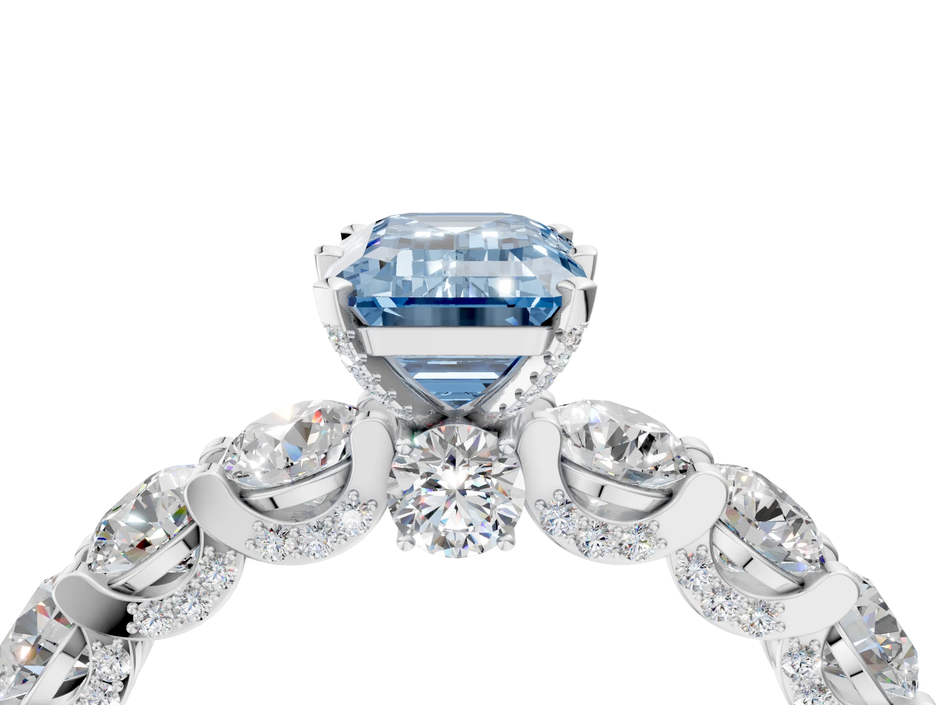 White gold Round Diamond Side Stone Engagement Ring with Six-Prong Setting_16