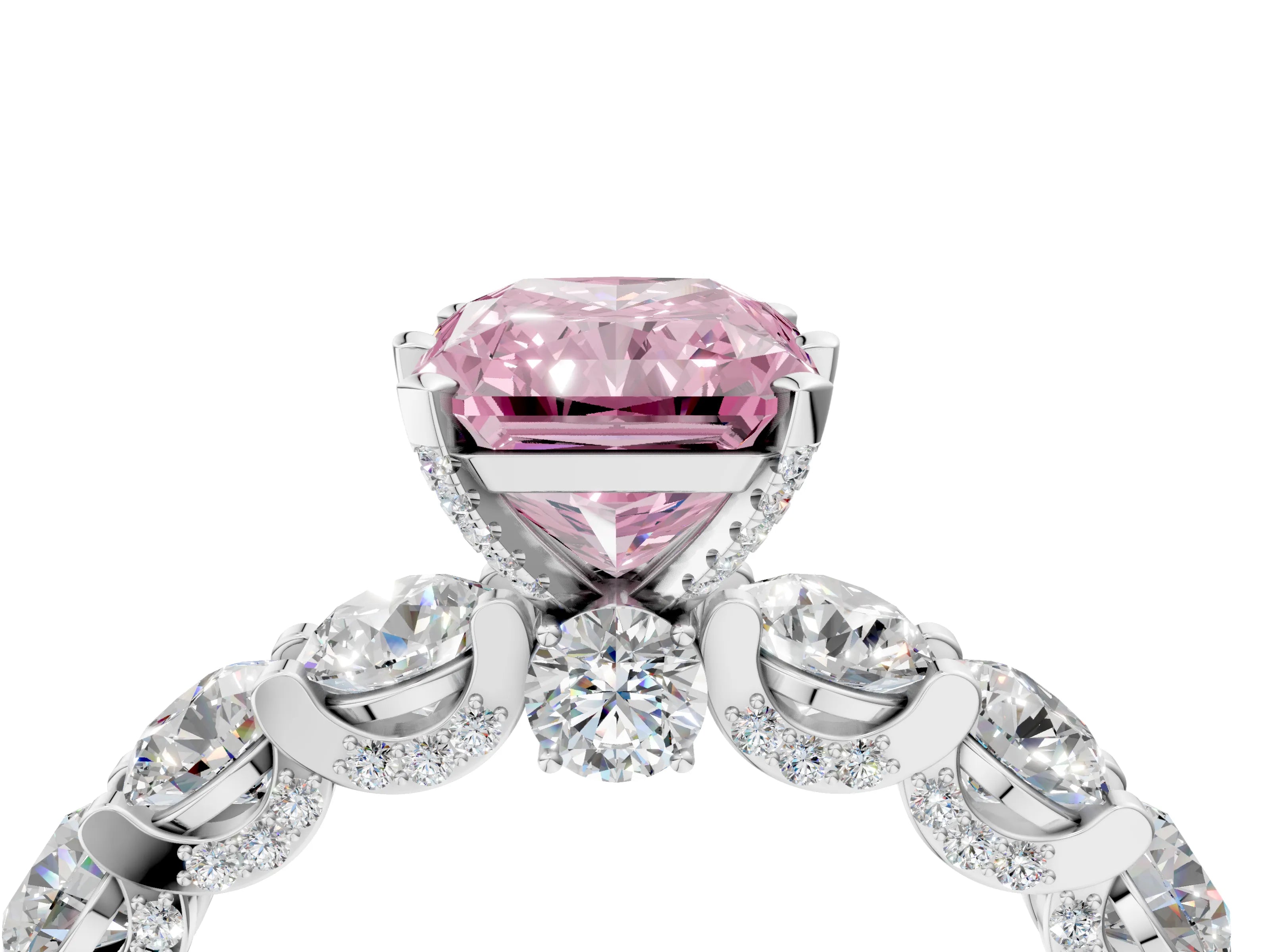 White gold Round Diamond Side Stone Engagement Ring with Six-Prong Setting_16