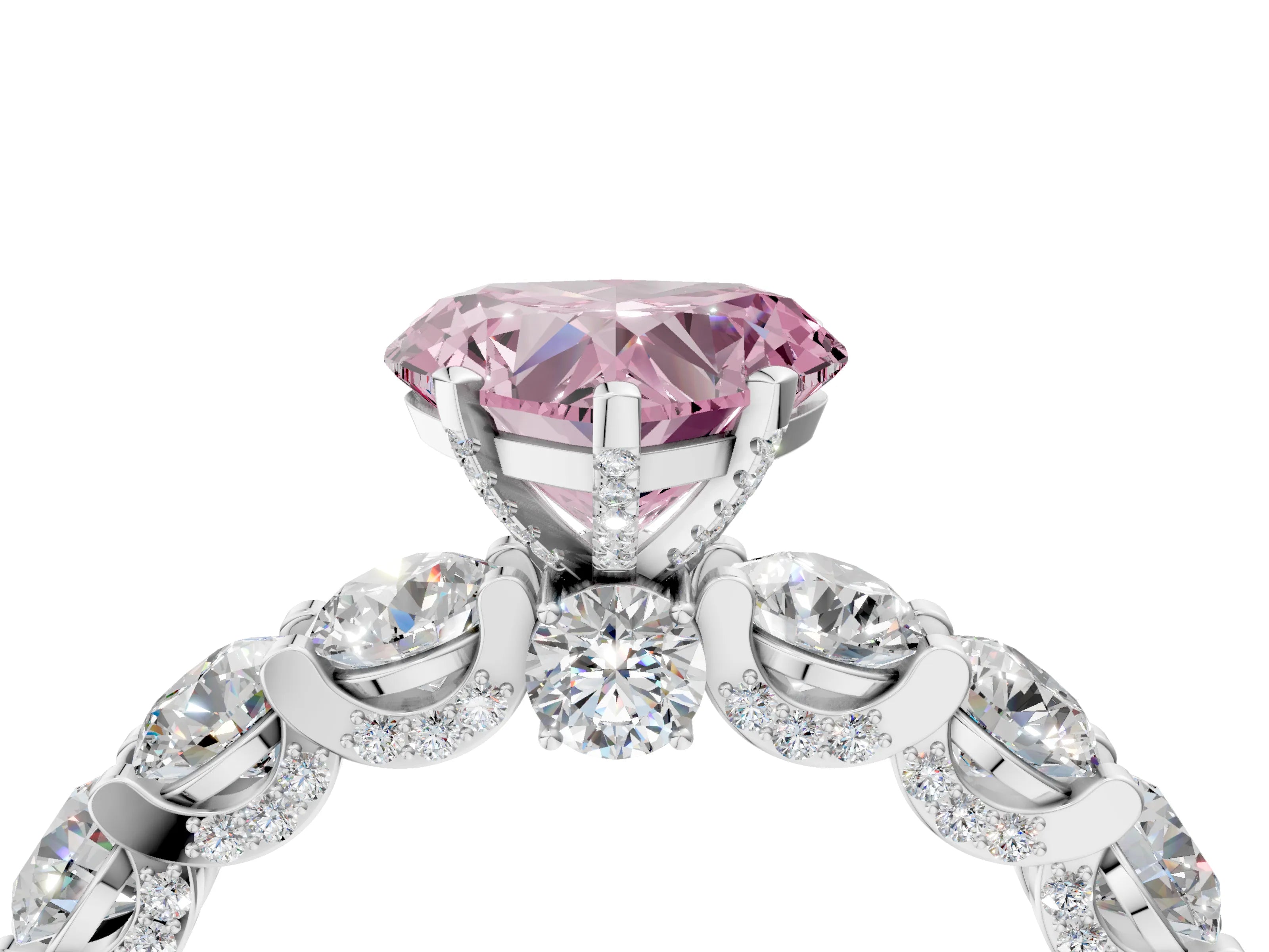 White gold Round Diamond Side Stone Engagement Ring with Six-Prong Setting_16