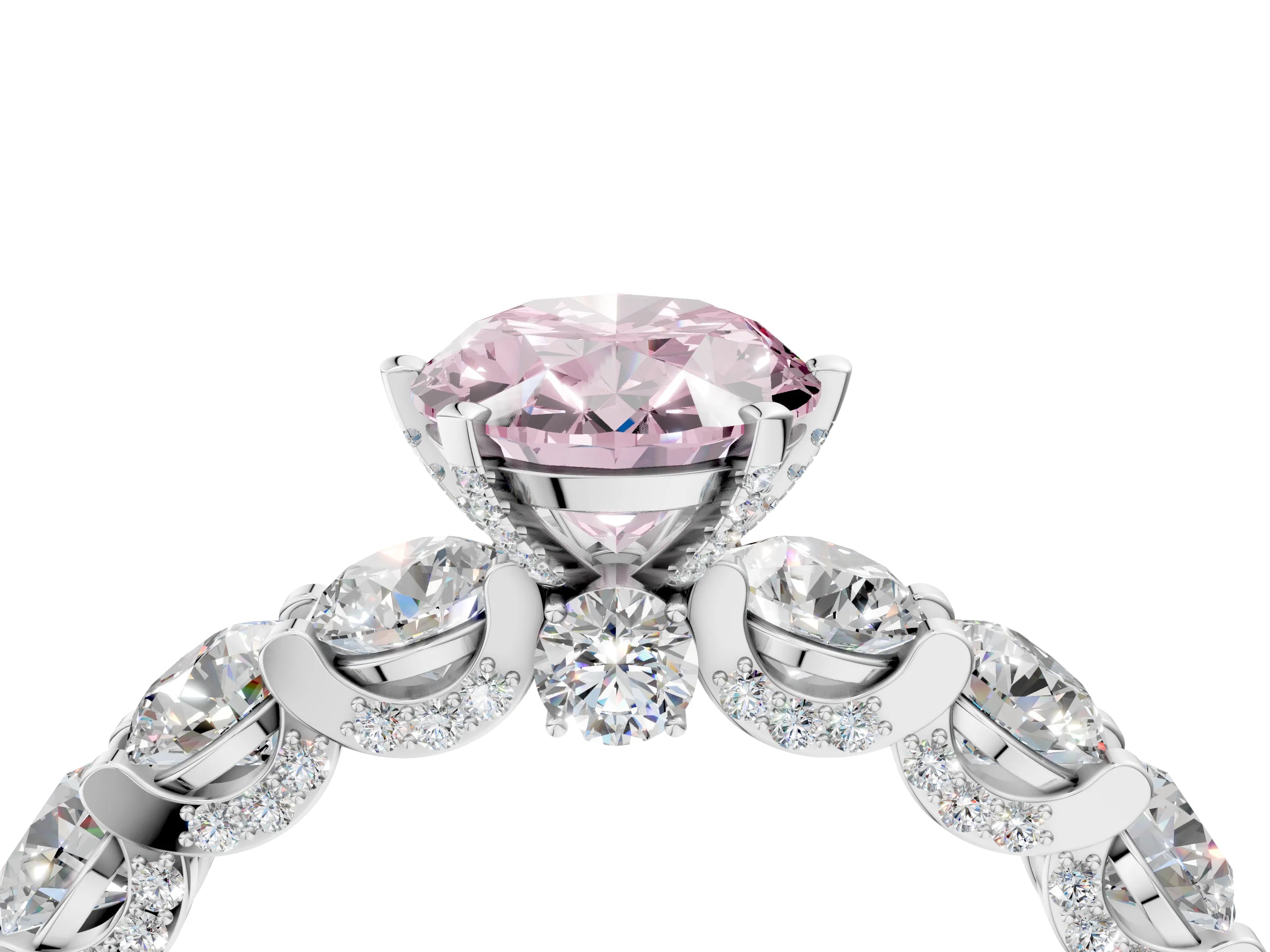 White gold Round Diamond Side Stone Engagement Ring with Six-Prong Setting_16