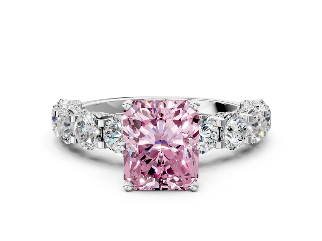 White gold Round Diamond Side Stone Engagement Ring with Six-Prong Setting_18